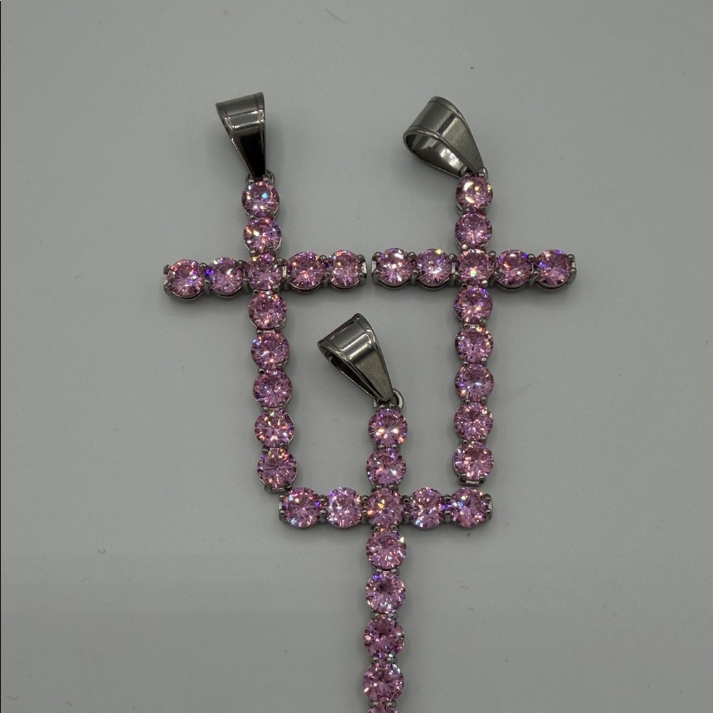 Elegant Pink Crystal Cross Pendant Necklace